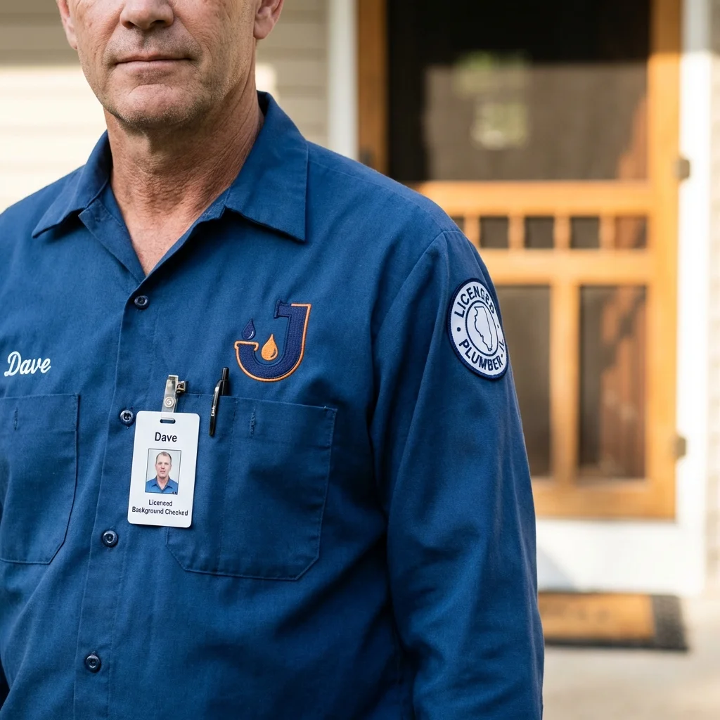 Licensed plumber showing ID badge in Prairie du Chien, WI