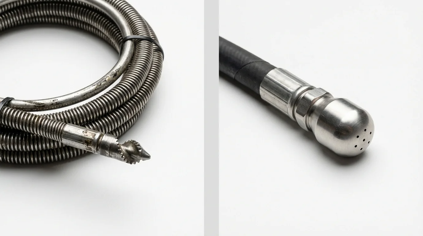 Drain snake cable and hydro jetting nozzle used for drain cleaning in Prairie du Chien, WI