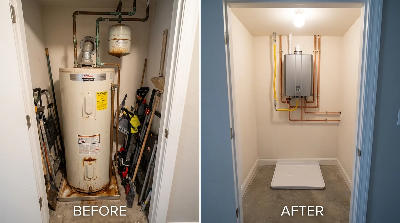 Tank water heater versus wall-mounted tankless unit comparison for Prairie du Chien, WI homeowners